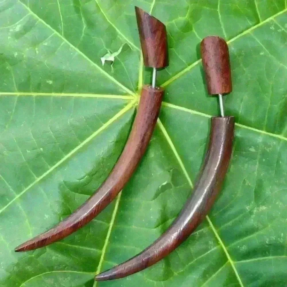 New Fake illusion taper wooden gothic earrings gauges by umbrellalaboratory - Picture 3 of 7